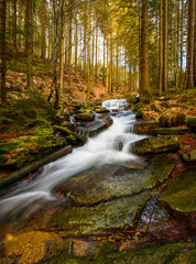 Waterfalls, cascades, Jeseníky mountains, water, forests, rocks, trees, mountain stream