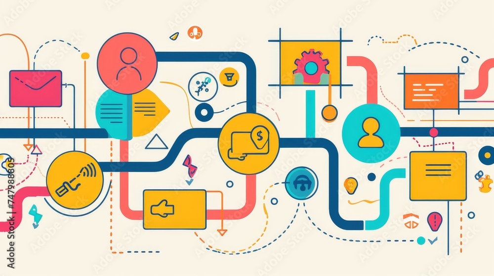 Poster create a simple and effective infographic illustrating the key stages of a customer's journey in a c
