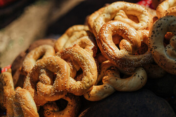 fresh handmade pretzels for sale in marketplace