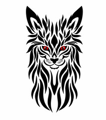 graphic vector illustration of tribal art design cat face with red eyes for tattoo