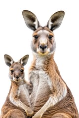 Cute kangaroo with a baby isolated on white, greeting card art
