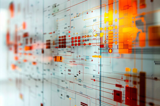 close-up photo focusing on the sharp and crisp graphics of a digital wallpaper depicting business process models and data management structures, highlighting the importance of stra