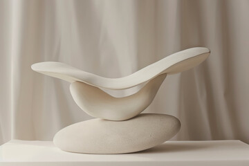 Elegant white ceramic sculpture balancing on stone - 747990609