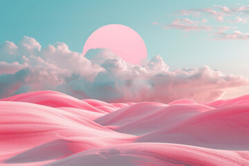 Pink dunes under pastel sky with large moon - 747990631