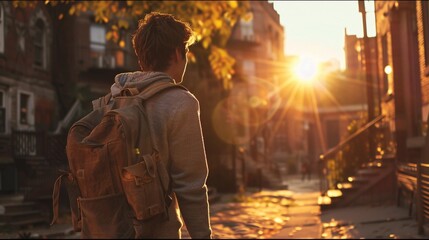 Sunset Stroll A Backpacker's Journey Through the City Generative AI