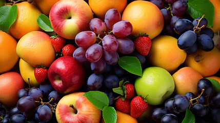 Naklejka na ściany i meble Fresh summer fruits with apple, grapes, berries.