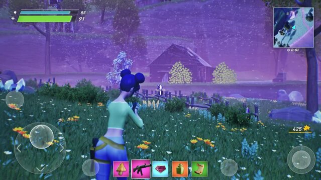 Streaming the esports tournament of the battle royale video game. Streamer playing in the esports battle shooter tournament. Streamer losing a battle against enemy in the esport competition.