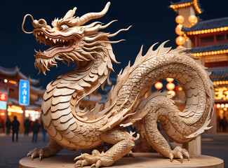 Fototapeta premium Wood carved dragon in Chinese temple