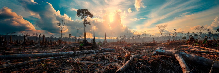destruction of pristine forests to make way for industrial development, emphasizing the irreversible loss of biodiversity. - obrazy, fototapety, plakaty