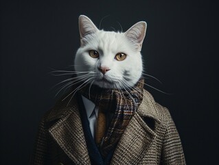 a cat wearing a coat and tie