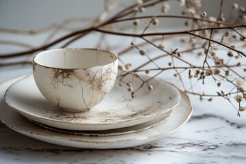 Obraz na płótnie Canvas a white and brown teacup and saucers