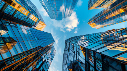 Fototapeta na wymiar group of tall Modern office buildings with the blue sky