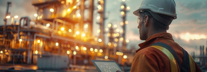 Industrial Worker Monitoring Operations at Oil Refinery