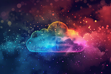 A cloud icon for cloud technology with colorful background - obrazy, fototapety, plakaty