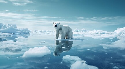 a polar bear standing in the water - obrazy, fototapety, plakaty