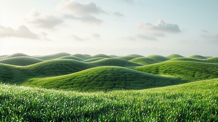 Grass field rows, 3D savanna essence on white, harmonious green waves, a breath of tranquility, seamlessly rendered for clarity, , AI Generative