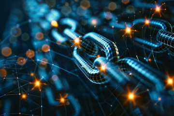 A computer generated image of a chain with glowing lights around it