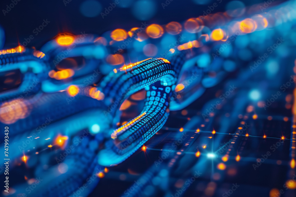 Poster a close up of a chain with binary numbers on it