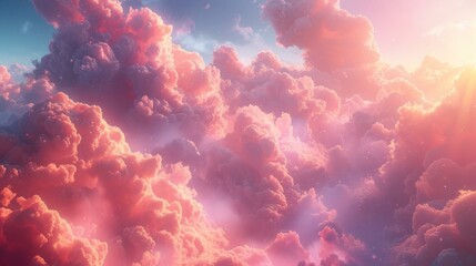Pastel holographic clouds, dreamy pink sky, serene beauty, ethereal gradient, peaceful daydream, AI Generative