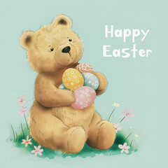 Happy Easter card with teddy bear