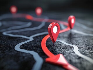 a map with red pointers and arrows