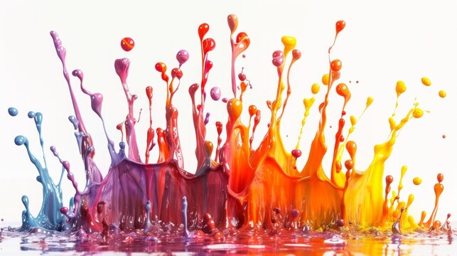 Vibrant paint splash captured as an isolated design element against a pure white background. This image showcases the dynamic and colorful explosion of paint, frozen in time, AI Generative