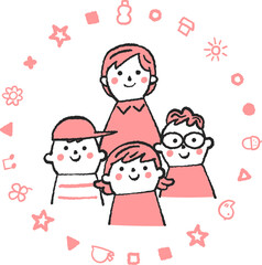 模様の円で囲まれた信頼しあう先生と生徒　イラスト素材
