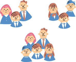 制服を着た学生たちと先生たち　セット　イラスト素材

