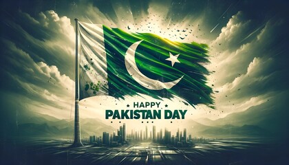 Pakistan flag illustration in a grunge style for pakistan day celebration.