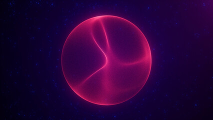 Abstract round red sphere, shimmering with bright magical waves of energy made with particles....