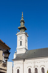 Fototapeta na wymiar Serbian Orthodox Church of St. George, Novi Sad, Serbia. Clear blue sky, daylight.