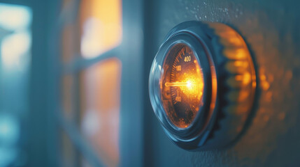 Closeup of the thermostat feature which can be set to maintain a specific temperature in the room.
