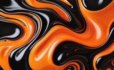 Fondo de vector brillante holográfico naranja y negro. Banner creativo abstracto con degradado líquido negro y naranja. Fondo minimalista de gradación de color. Ilustración vectorial.