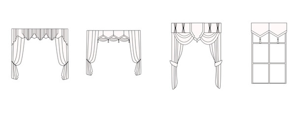 curtains drawn in vector, textile interior design, window decoration