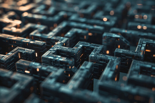 A computer generated image of a maze that looks like a city