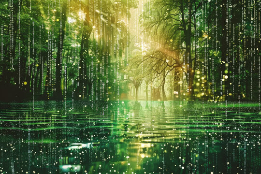 A computer generated image of a forest with numbers coming out of the trees