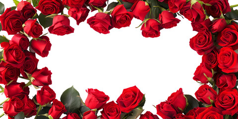 red roses frame border for text and design with copy space, isolated on a white or transparent background  - obrazy, fototapety, plakaty