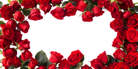 red roses frame border for text and design with copy space, isolated on a white or transparent background 