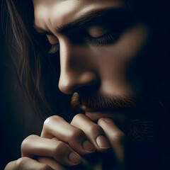 Jesus praying portrait - obrazy, fototapety, plakaty