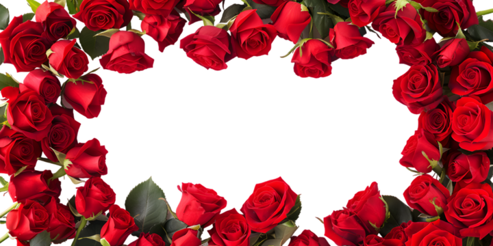 red roses frame border for text and design with copy space, isolated on a white or transparent background 