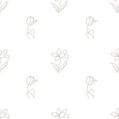 pattern of tulip flower drawn in vector, postcard with spring flower.