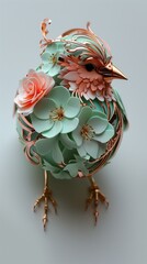 Paper Art of Bird with Floral Elements on Pastel Background