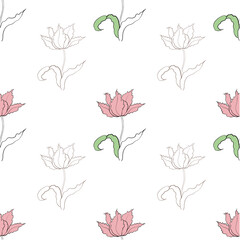 pattern of tulip flower drawn in vector, postcard with spring flower.