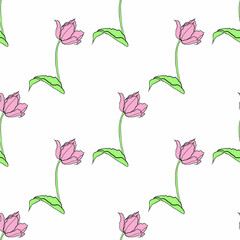 pattern of tulips drawn in vector, spring flower. Mother's Day card, print for fabric