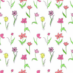pattern of tulips drawn in vector, spring flower. Mother's Day card, print for fabric