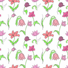 pattern of tulips drawn in vector, spring flower. Mother's Day card, print for fabric