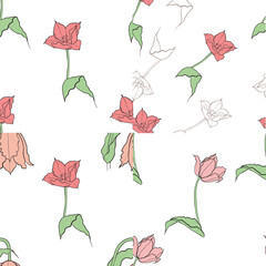 pattern of tulip flower drawn in vector, postcard with spring flower.
