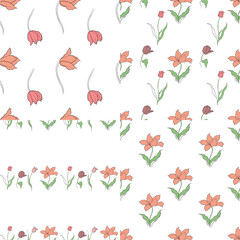 pattern of tulip flower drawn in vector, postcard with spring flower.