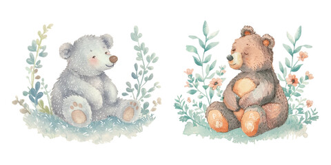 cute bear soft watercolor vector illustration 