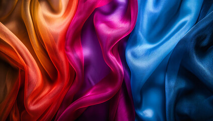 Fototapeta premium Elegant Silk Textile with Smooth Waves, Luxurious Fabric Pattern in Soft Purple and Pink Tones